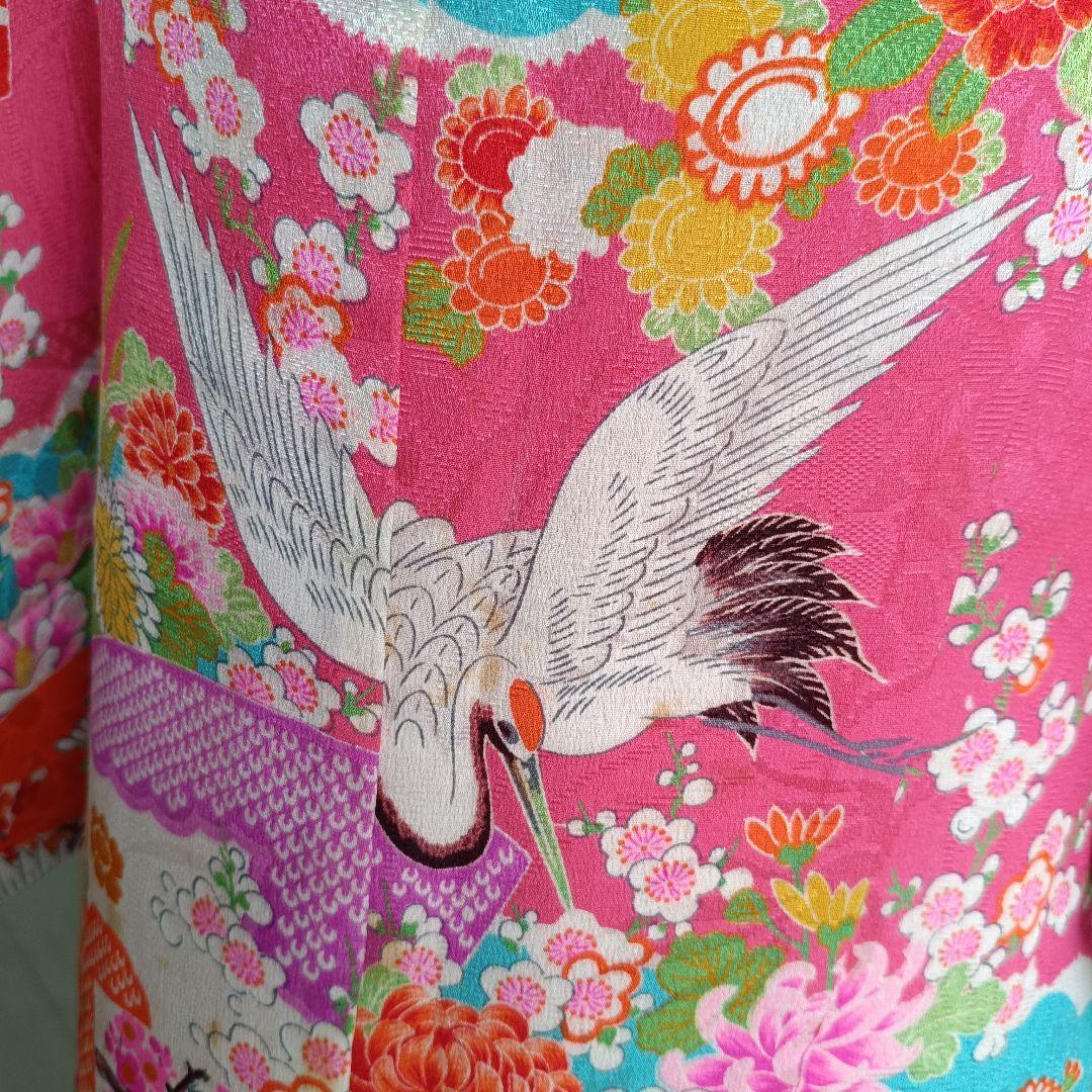 アンティークピンクに飛翔鶴の着物と作り帯☆七五三フルセット