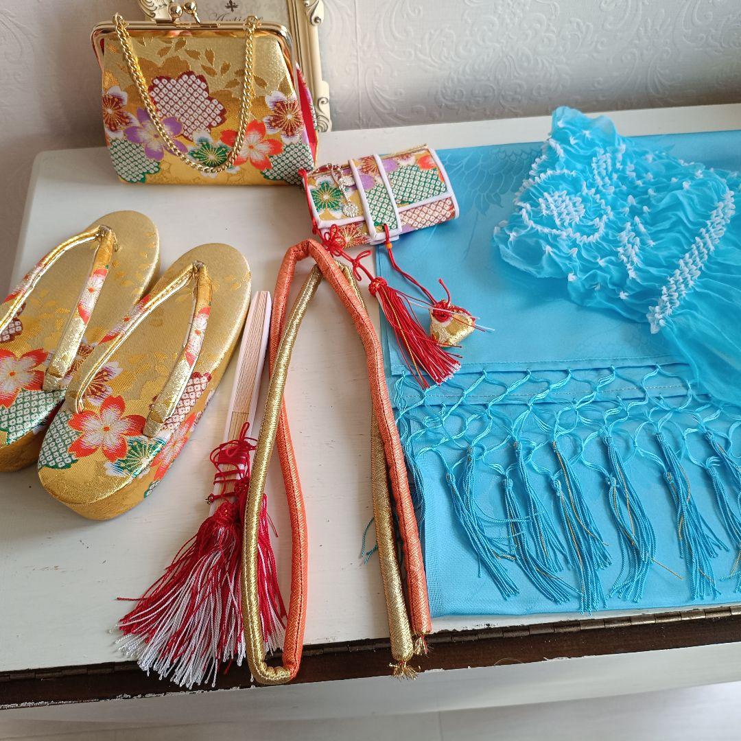 アンティークピンクに飛翔鶴の着物と作り帯☆七五三フルセット