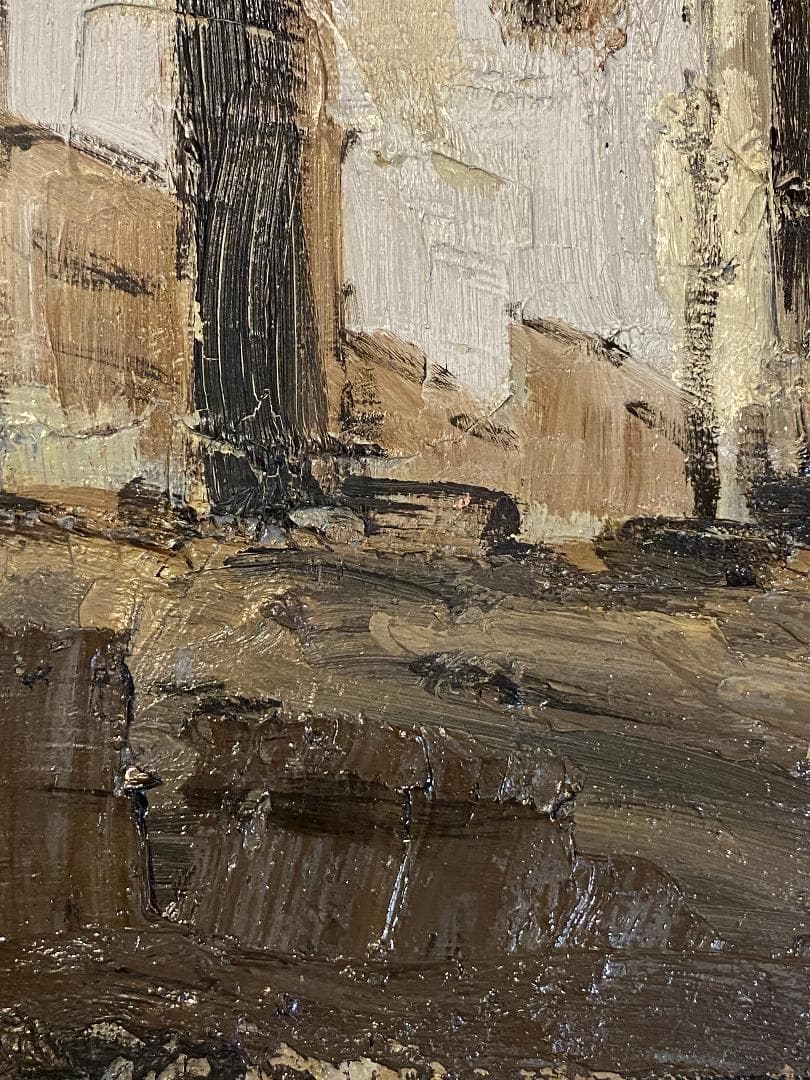 「真作」加納秀雄「ロハの裏町」風景画　油彩画　額装　サイン有り　F8号