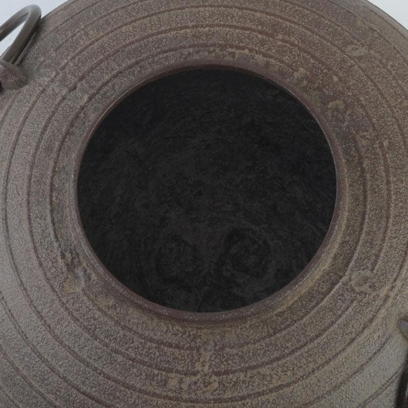 茶道具　釜師　菊池政光作　筋入平丸釜　共箱　V　9293A