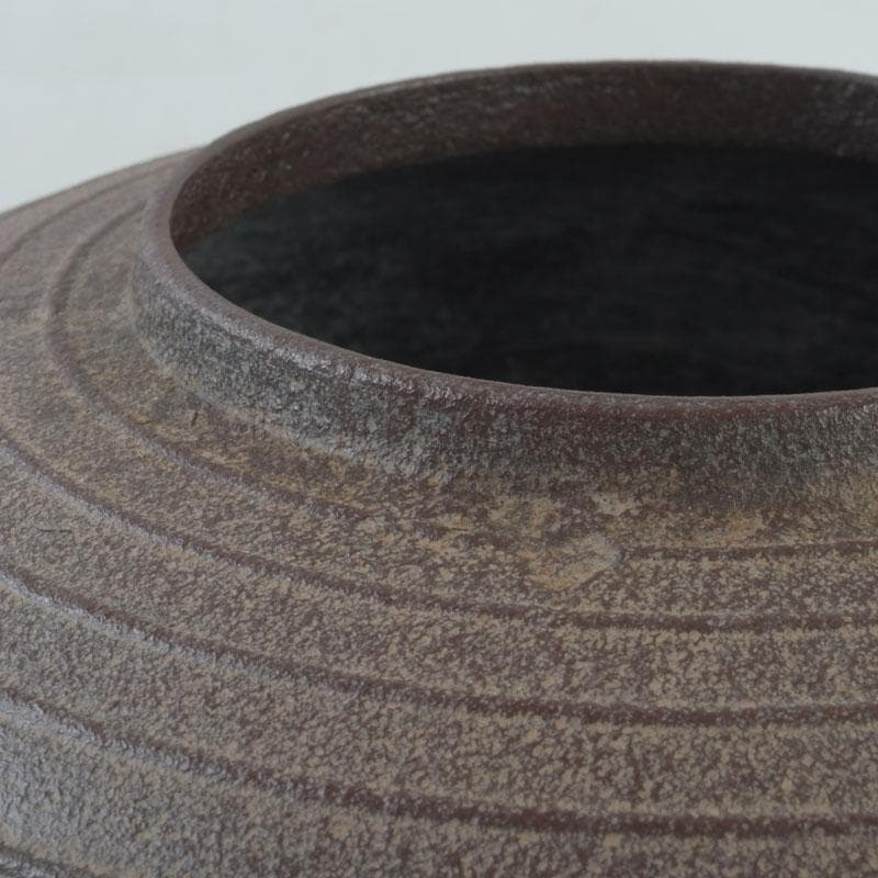 茶道具　釜師　菊池政光作　筋入平丸釜　共箱　V　9293A