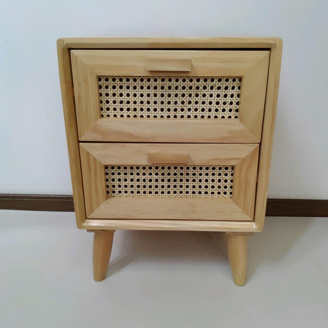 籐 木製 ベッド サイドテーブル ラタン ウッドキャビネット