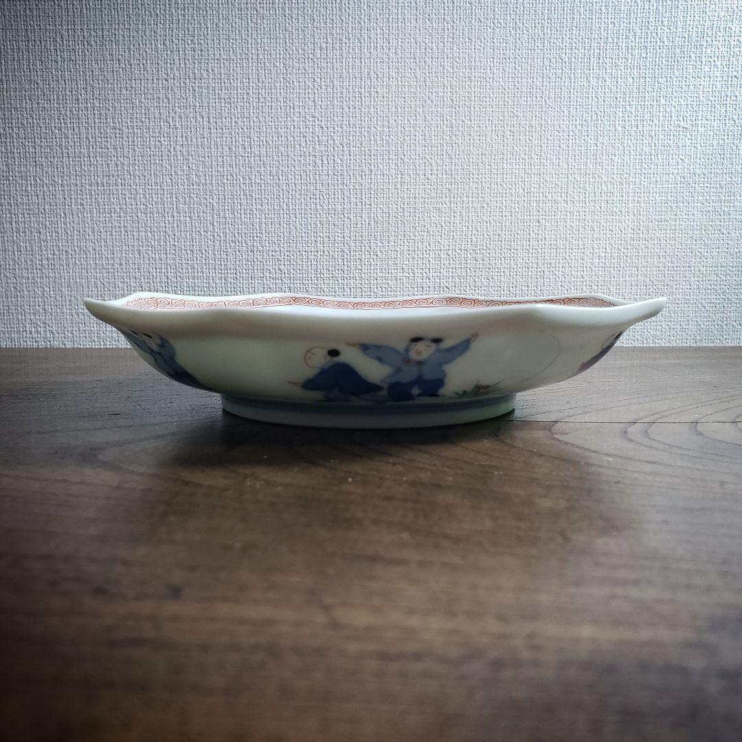 八角形　変形皿　無花果　色絵付　染付　中国童　柿右衛門様式　古伊万里　イ号