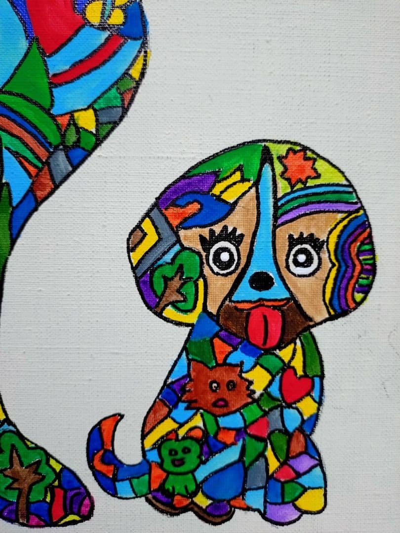 【F6号】ジミー大西【Dog】手描き/表裏サイン有り/油彩/アクリル/絵画/額縁