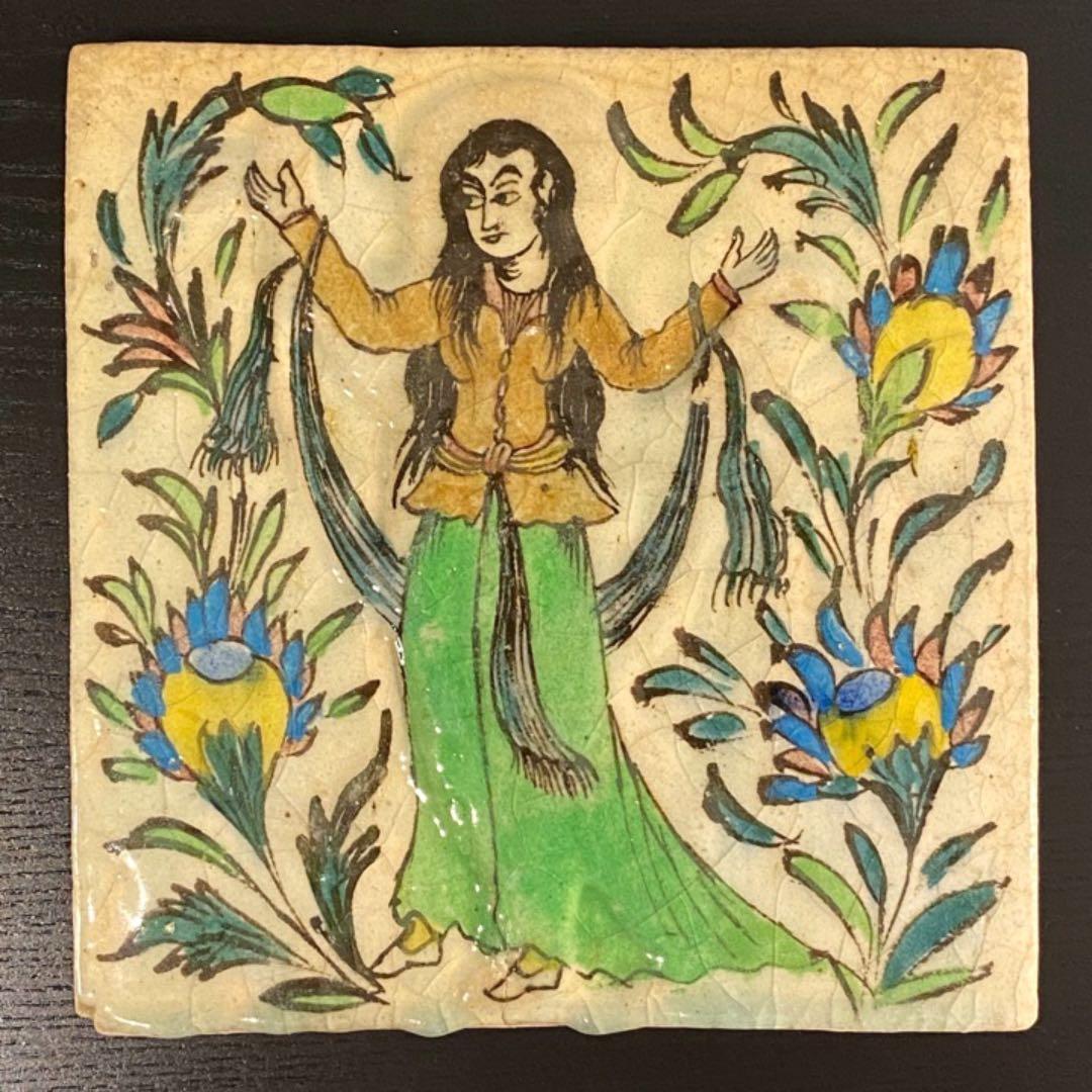 イラン19世紀 ペルシャ 陶板タイル飾り イスラム陶器 ヨーロッパ アンティーク