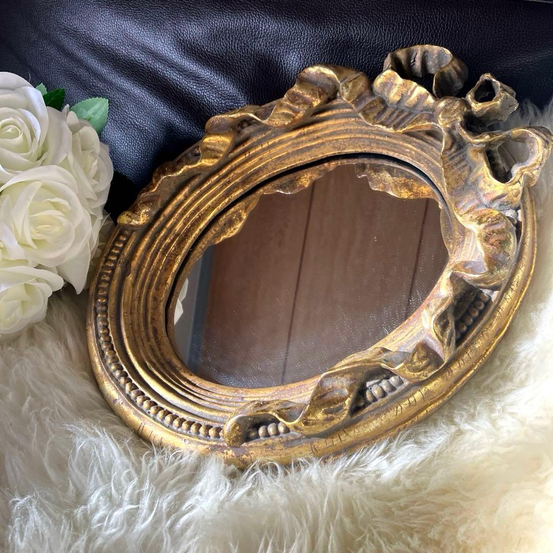 フランスアンティークリボンガーランドミラー　鏡