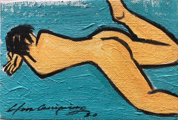 現代美術、真作保証　CHEN GUIPING オリジナル油絵原画 額縁付き