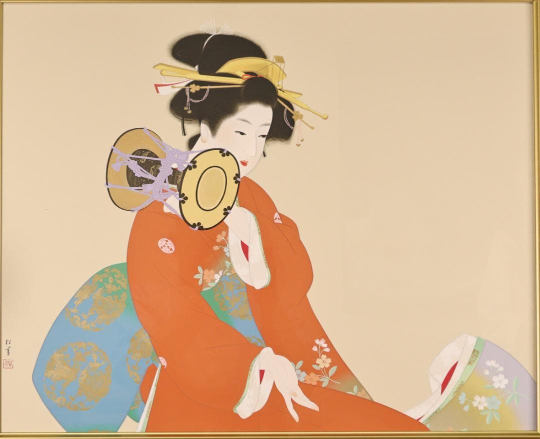 【真作】　上村松園 「 鼓の音 」　12号　H.C　シルクスクリーン　BK178