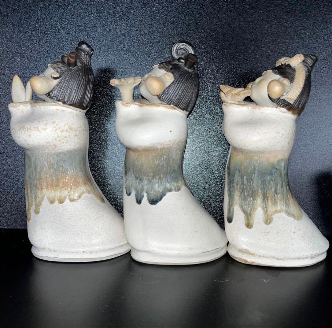 砥部焼 青芳人形 念ずれば花ひらく 森元青芳 伝統工芸品 3体セット