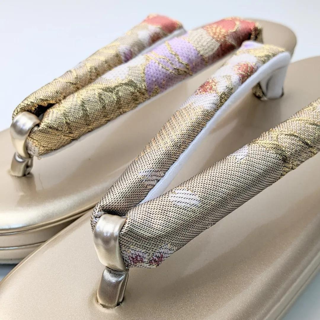 草履バッグセット 振袖 帯地 金 ゴールド 牡丹 フリーサイズ w48-4