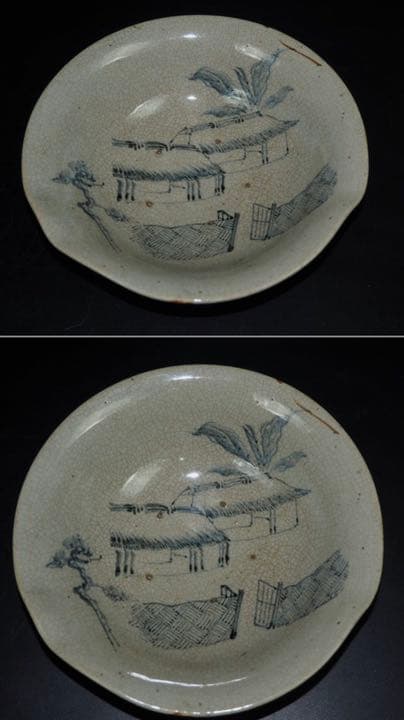 送料無料　江戸～明治時代 染付古犬山菓子鉢 共箱 茶道具