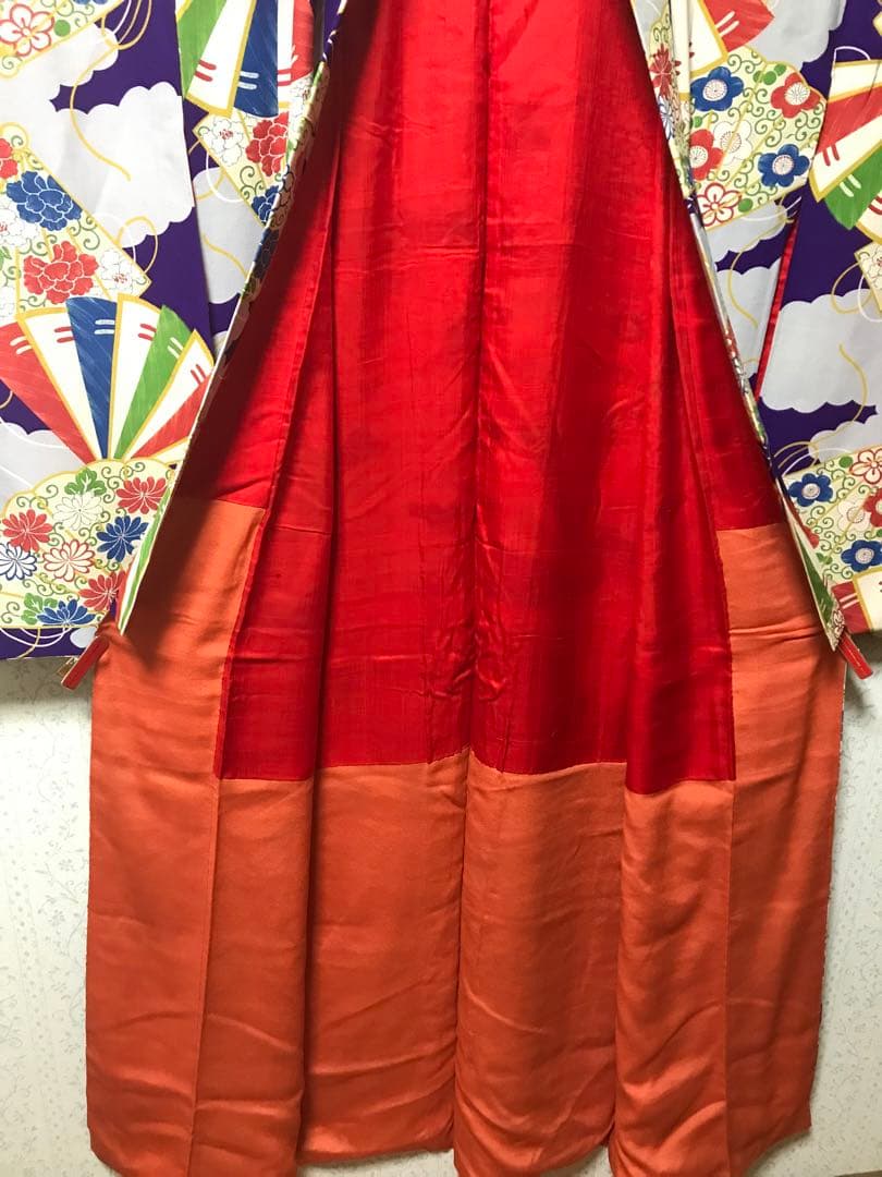 アンティーク着物　扇子　レトロな配色　大人　ジュニア　　袴にも
