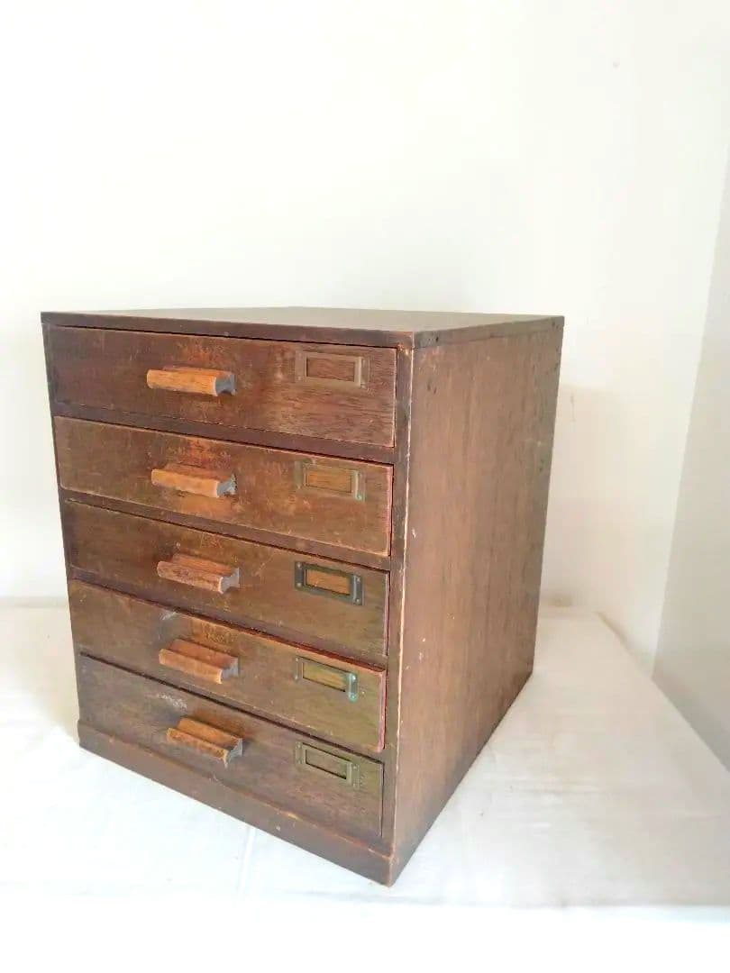 ヴィンテージ　木製引き出し 5段　古道具　書類棚