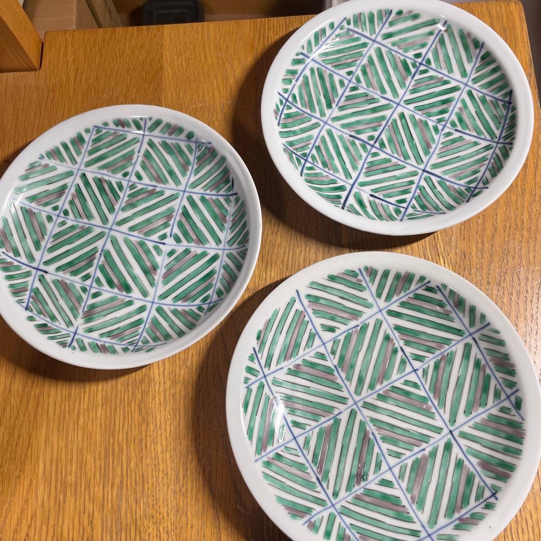 九谷焼　須田菁華　色絵綾紋皿　3枚