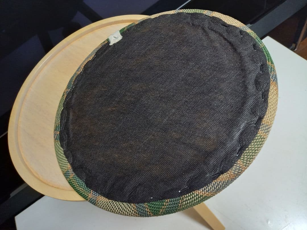 広松木工　スピンスツール　ミルクナチュラル　ウッド　チェック柄　クッション