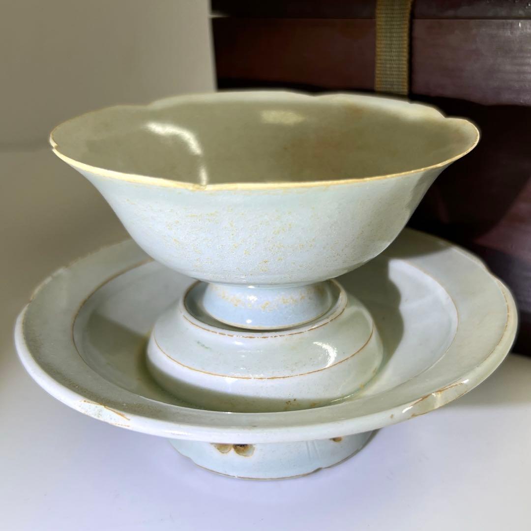 中国宋時代　影青盃、盃台　木箱付　高さ9㎝　東Y7-0709⭐︎2Fトコカ