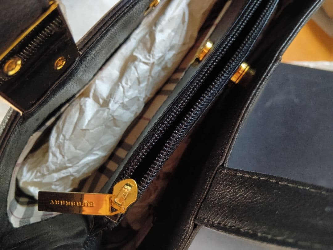 バーバリー レザー トートバッグ ノバチェック 金属金具 ブラック 黒