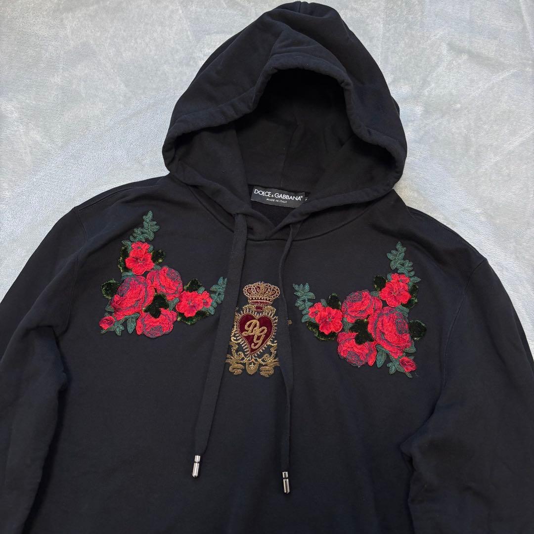 50サイズ✨DOLCE&GABBANA フローラル 薔薇 刺繍 パーカー 黒