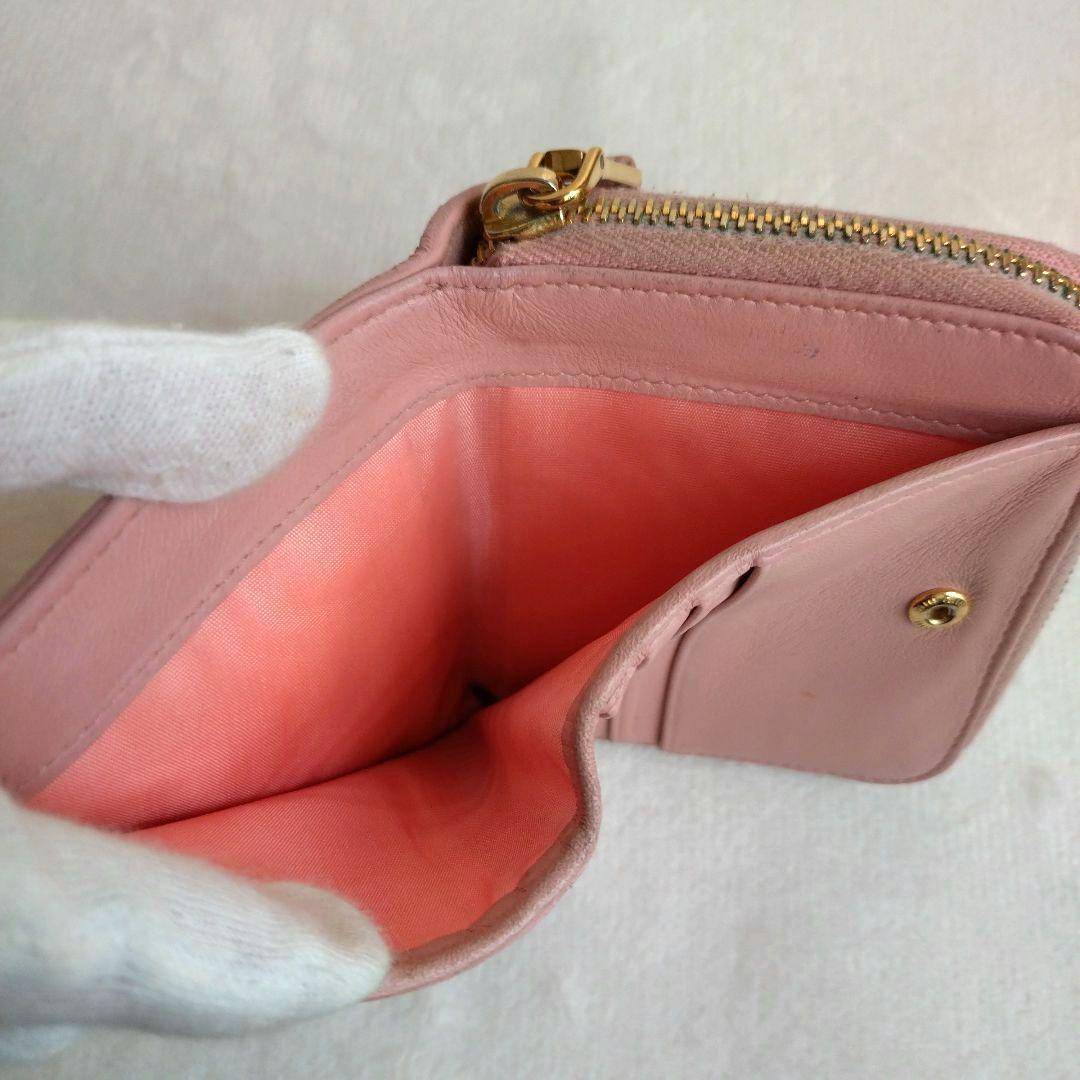 MIUMIU マテラッセ コンパクトウォレットゴールドロゴ ピンク
