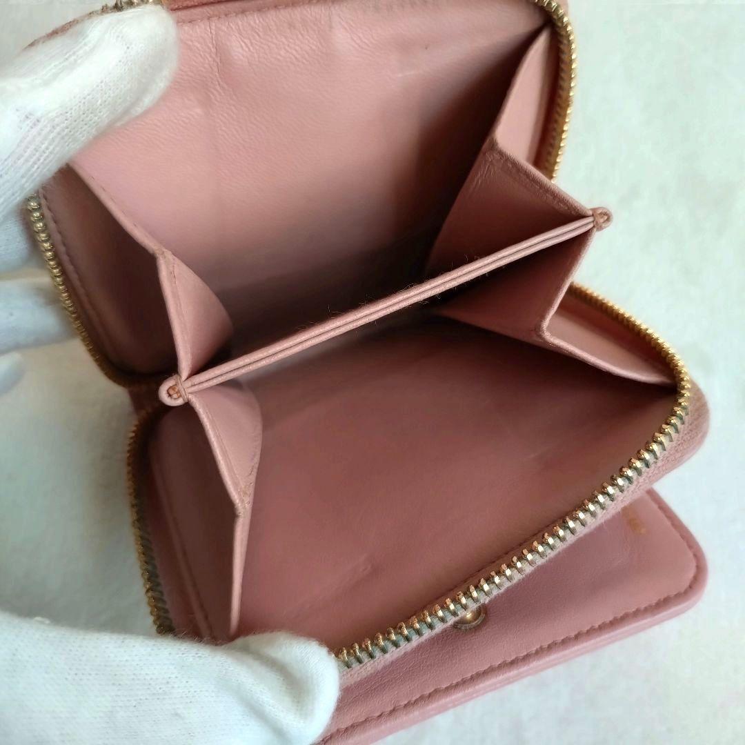 MIUMIU マテラッセ コンパクトウォレットゴールドロゴ ピンク