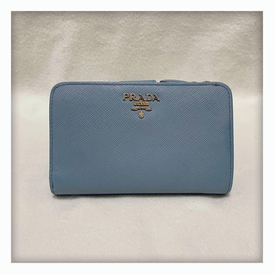 ✨大人気カラー✨ PRADA プラダ サフィアーノ 二つ折り財布 ライトブルー