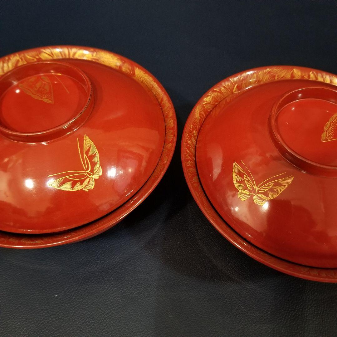 たまきち様確認用　輪島塗　朱漆塗 内総沈金 菊花紋詰 吸物椀 金蒔絵羽反2客