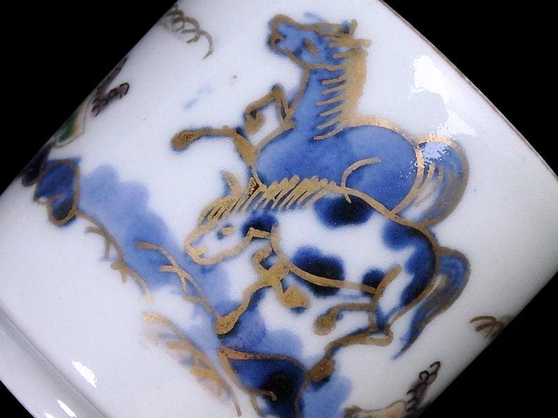 古伊万里　染錦　春駒の図　のぞき　猪口　A868AS-CYt