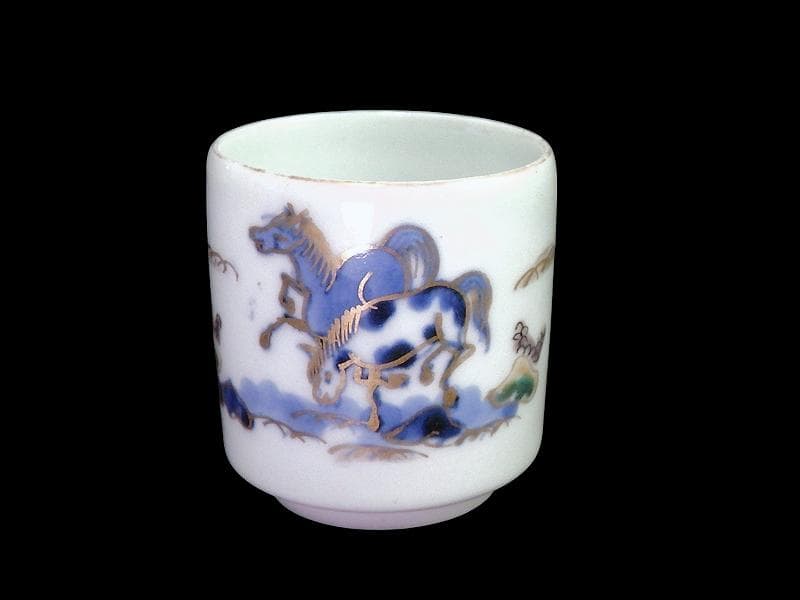 古伊万里　染錦　春駒の図　のぞき　猪口　A868AS-CYt