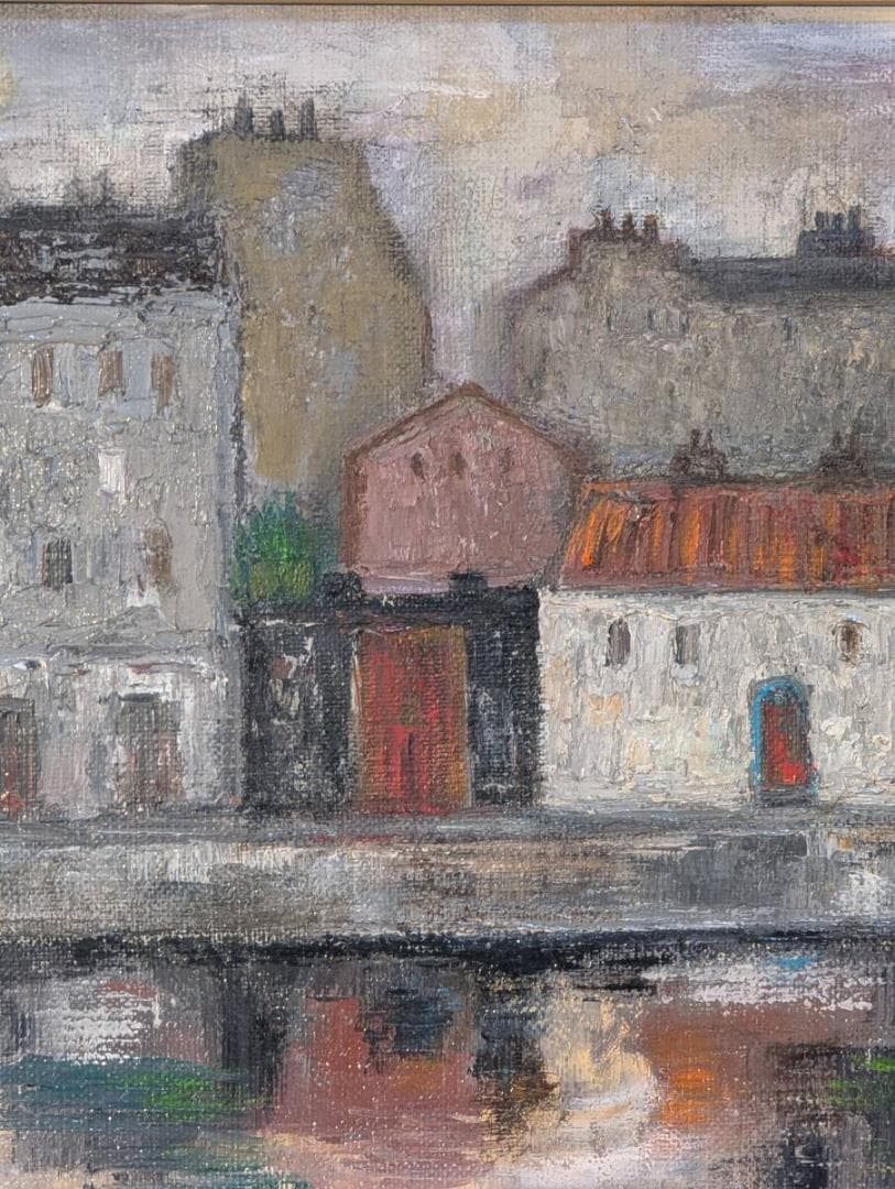 【真作】絵画　大澤喜一　油彩3号　川沿いの風景　パリの街並み　W162