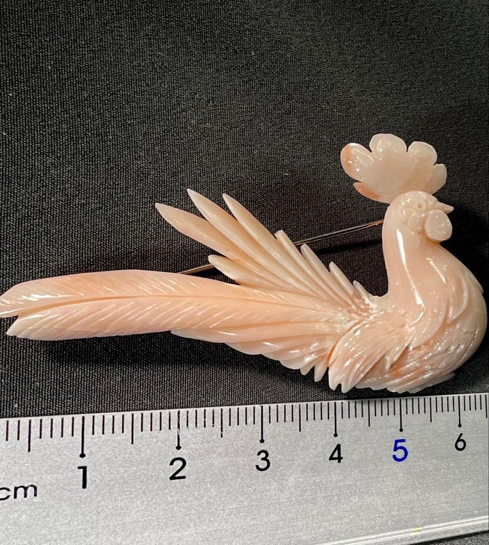 珊瑚/ブローチ/さんご/鳥彫刻/サンゴ Ｈー98