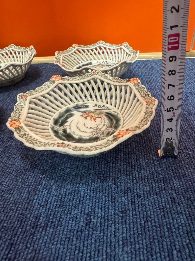 1601  希少　深川製磁 透かし皿 鳳凰文　菓子器  4客