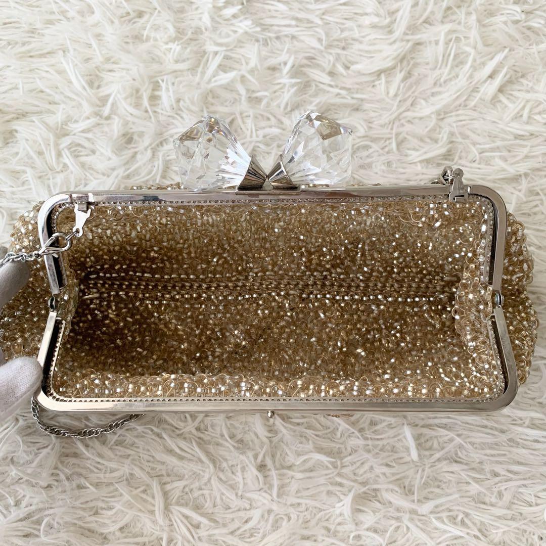 【アンテプリマ】ワイヤーバッグ ショルダ ベージュ　 がま口　チェーンショルダー