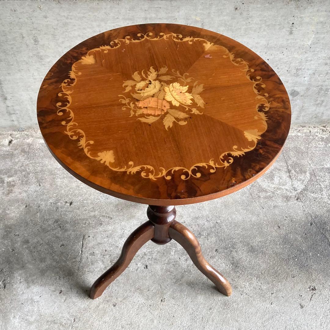 イタリア製 象嵌細工 コーヒーテーブル 丸テーブル サイドテーブル 木製 レトロ