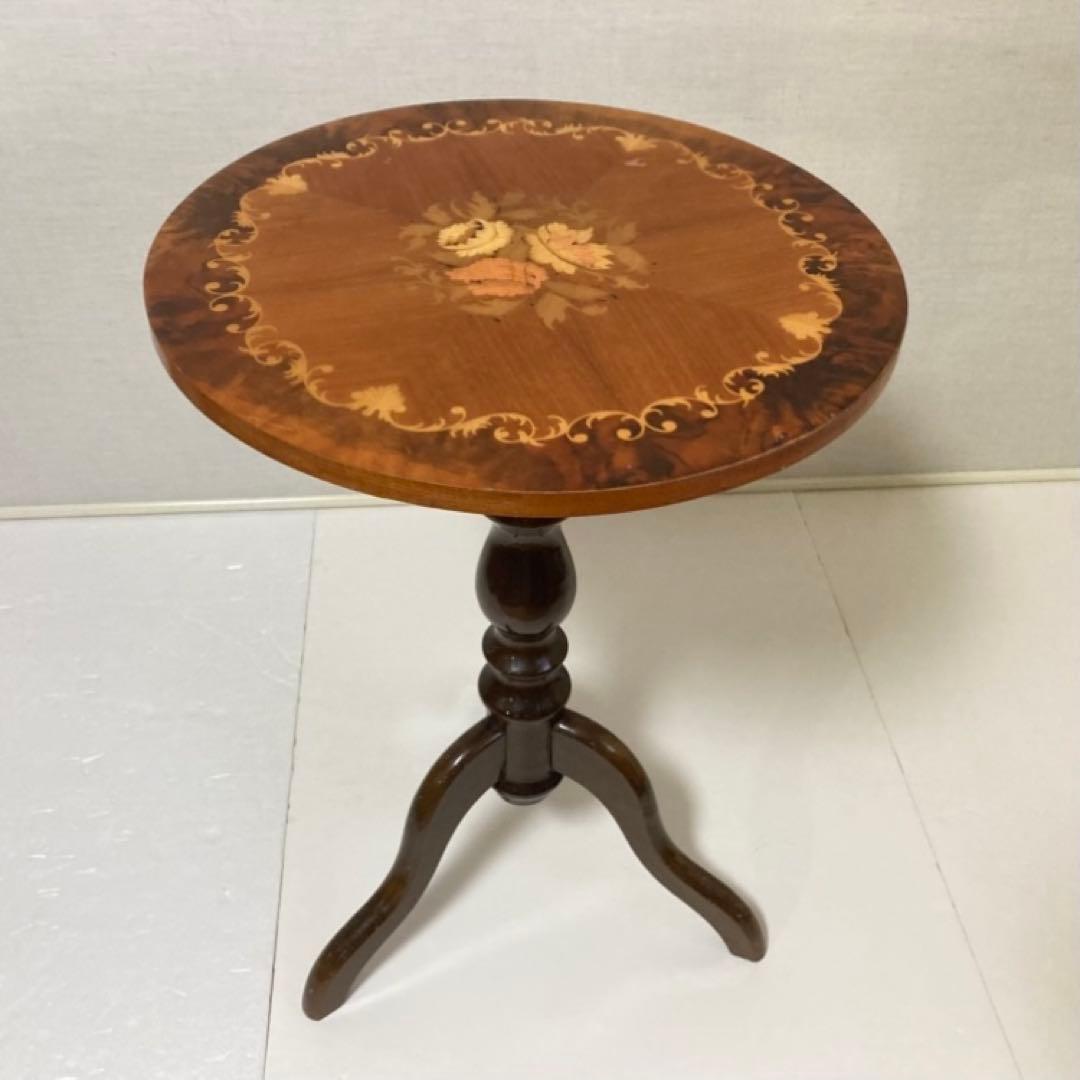 イタリア製 象嵌細工 コーヒーテーブル 丸テーブル サイドテーブル 木製 レトロ