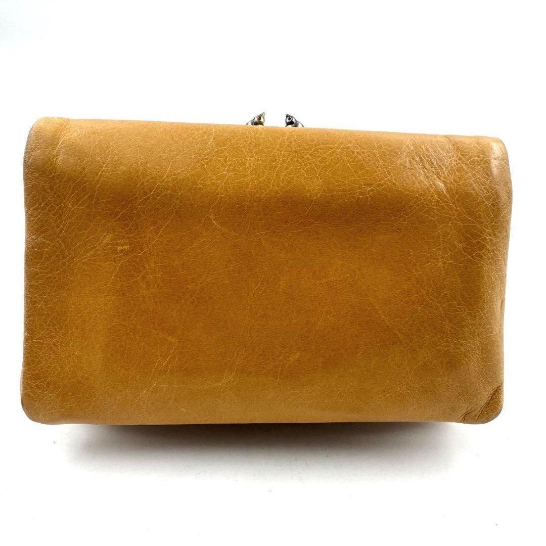 ANNA SUI　リトルバード　がま口　二つ折り財布　ゴールド金具　黄　レザー