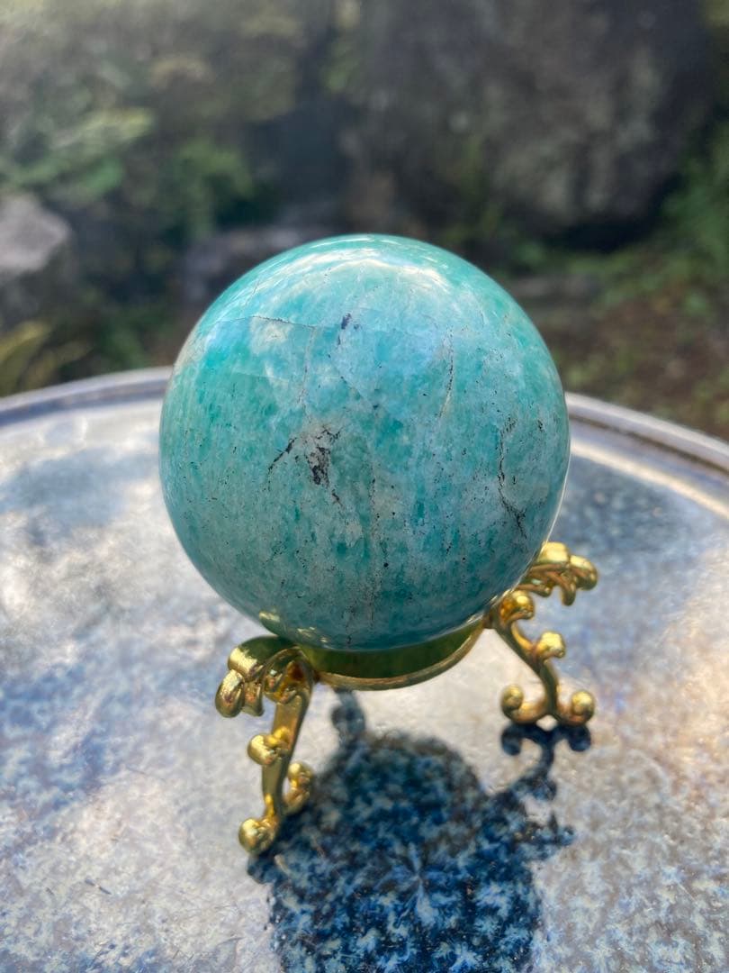 美しい天河石（アマゾナイト）のオブジェ 透き通る青緑の惑星のようなパワーストーン
