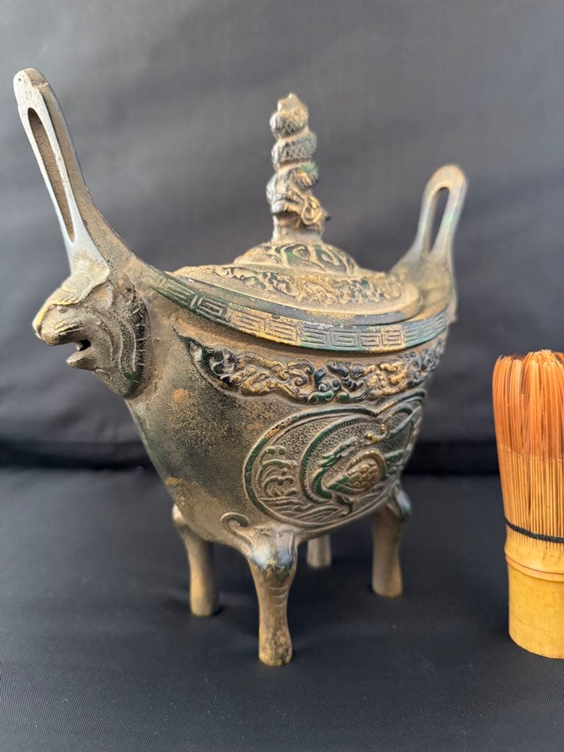 香炉 四神獣 元宝　金属　彫刻 置物 開運 風水 骨董 インテリア　アンティーク