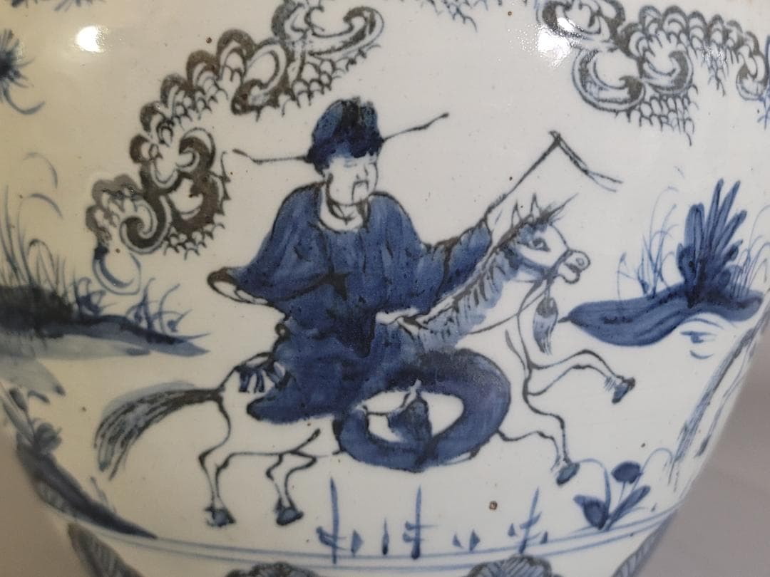 中国 染付 武人紋 蓋壷 茶入 DT166