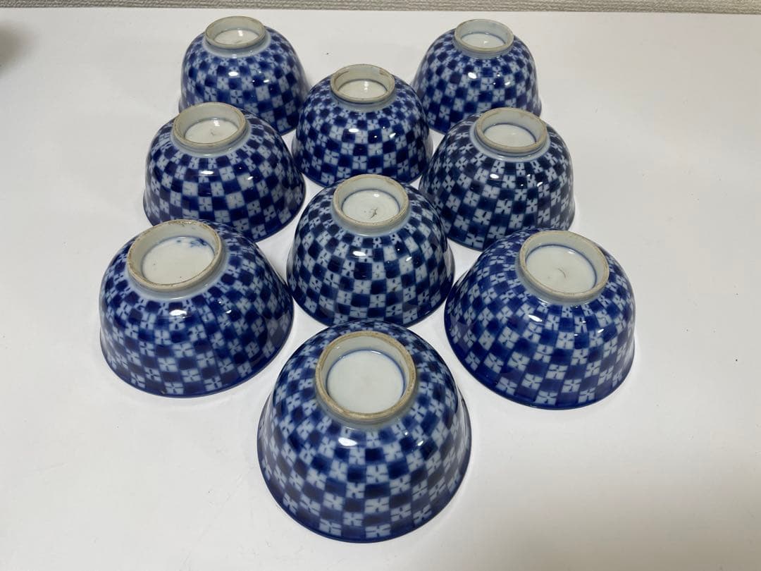 【現状品】古伊万里 青 染付 蓋付飯碗9客 レトロ アンティーク