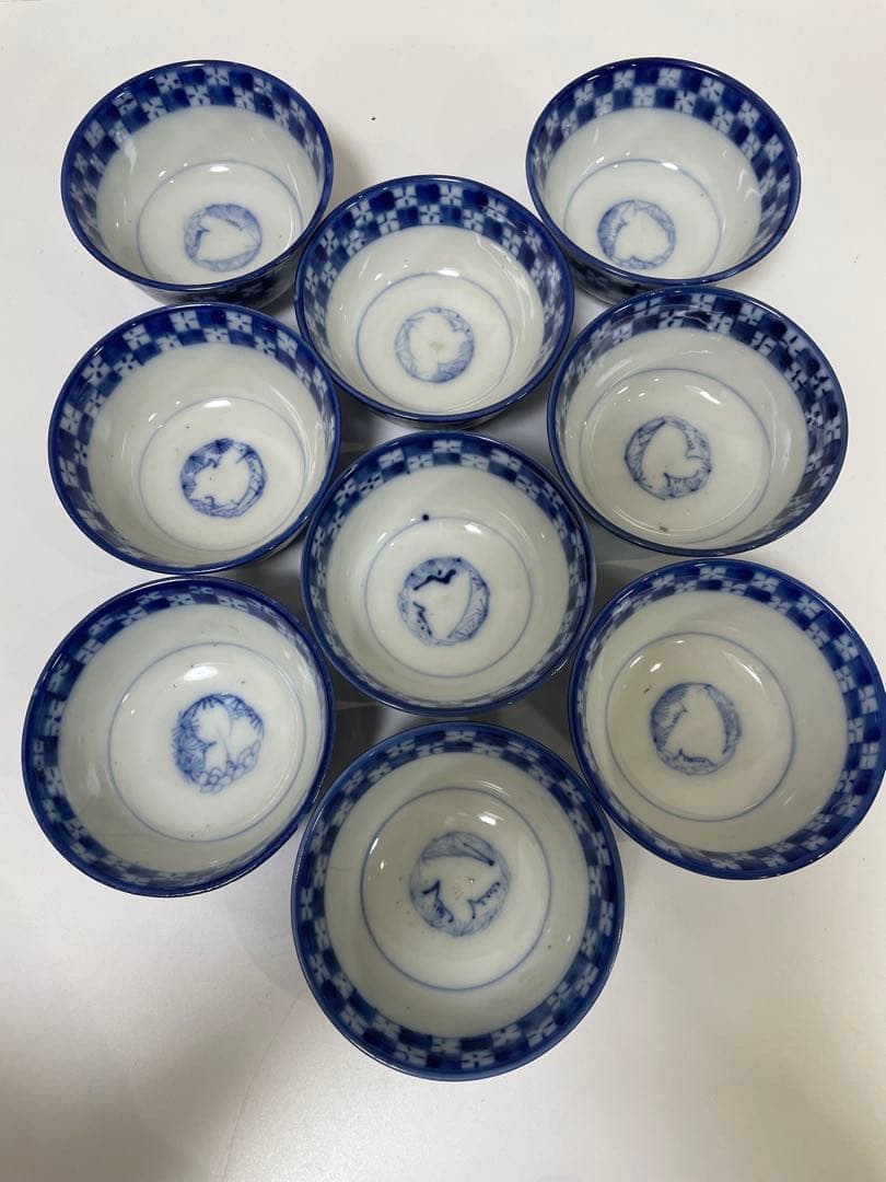 【現状品】古伊万里 青 染付 蓋付飯碗9客 レトロ アンティーク