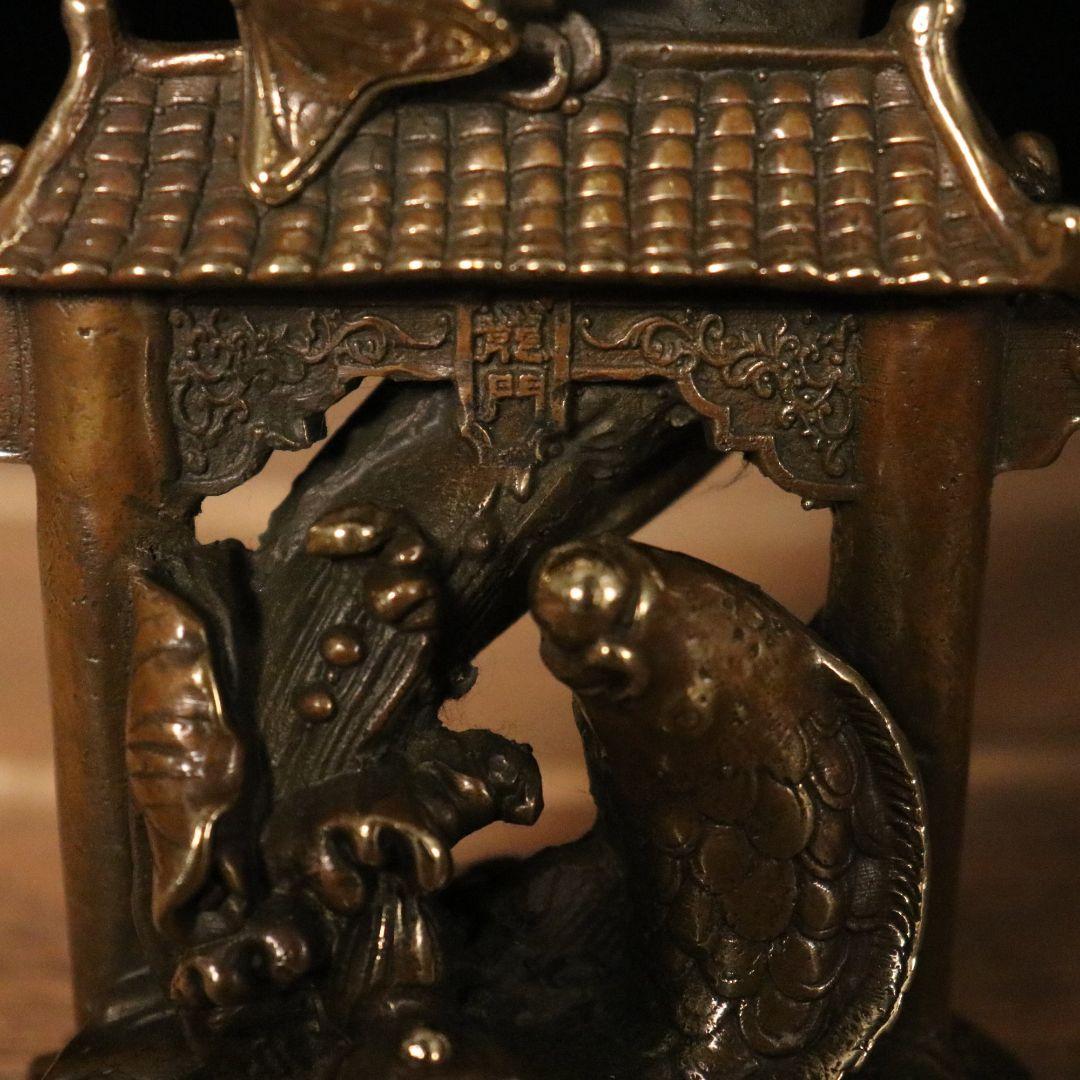 銅器 鯉躍龍門 客間 茶台 机 事務室 風水開運 装飾品 工芸品 置物