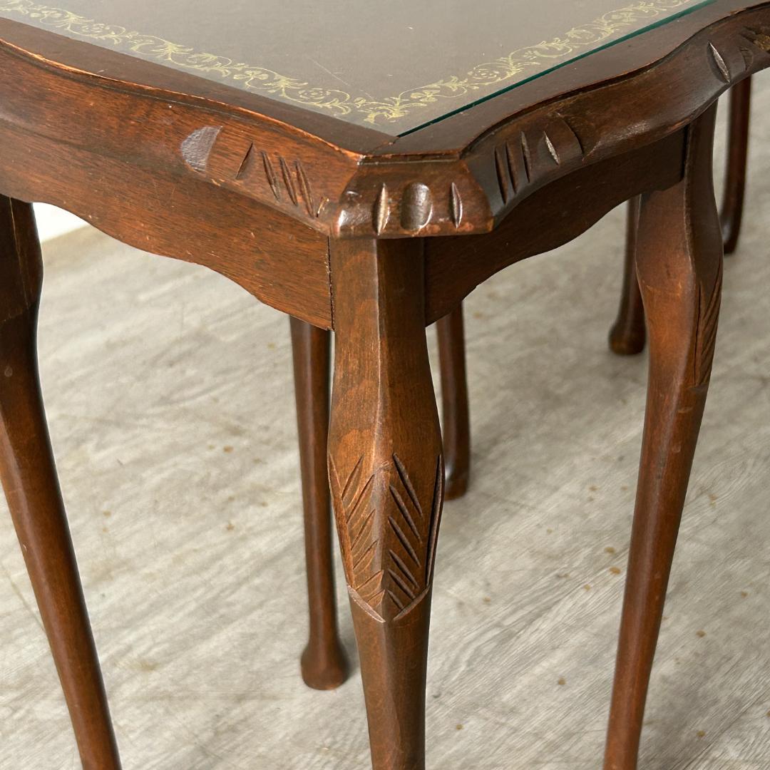 イギリス アンティーク家具 ガラストップ ネストテーブル 845A