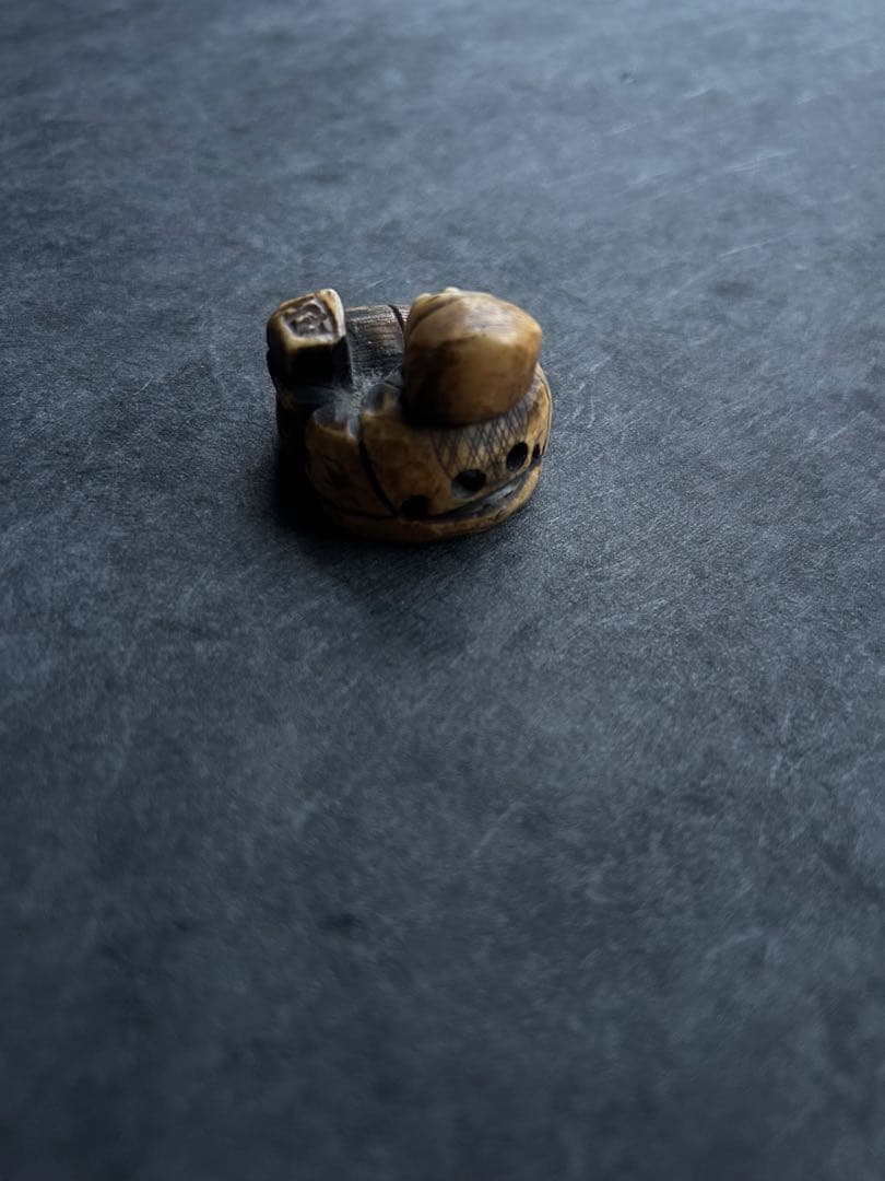 江戸時代 翁　根付　 牙刻　江戸期　在銘　東洋彫刻