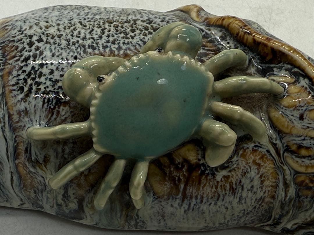 中国　鈞釉　螺に蟹　石湾窯花入　送料込み251114