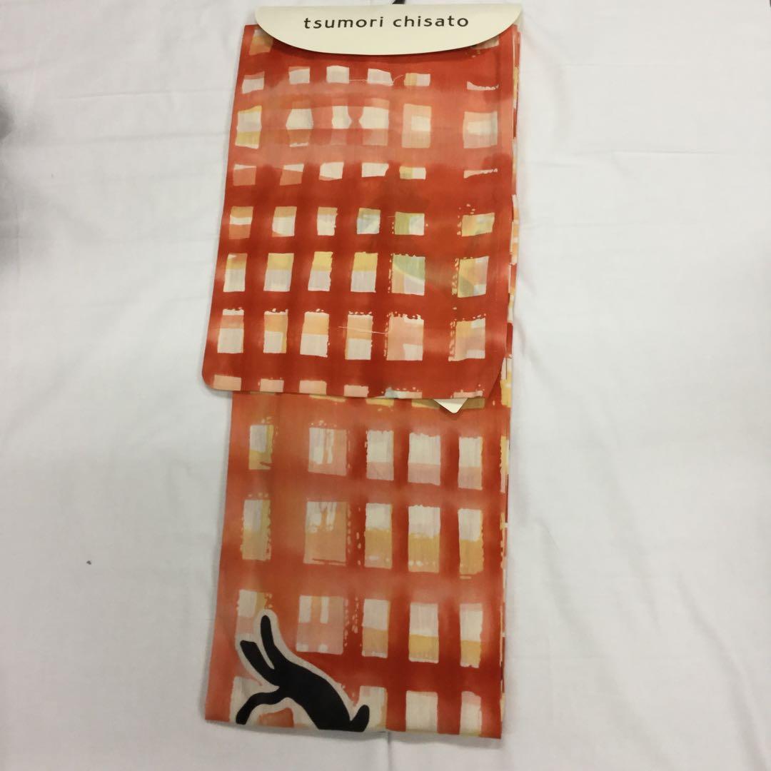 浴衣 ツモリチサト ブランドゆかた オレンジ地 チェック猫 002