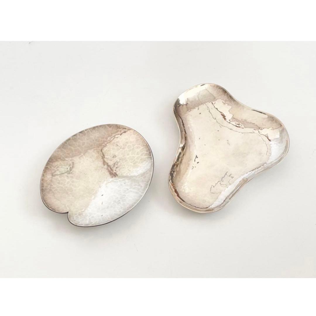 金工家　井尾健二　銀製打造変わり皿　変形皿　小皿　トレー　アクセサリートレイ