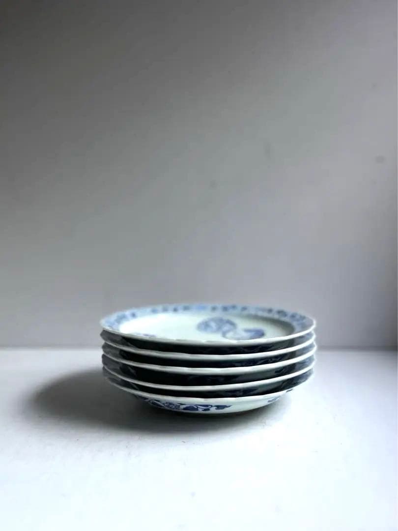 【ケイト様リクエスト】923 骨董 アンティーク 古伊万里 花唐草輪花皿 4点