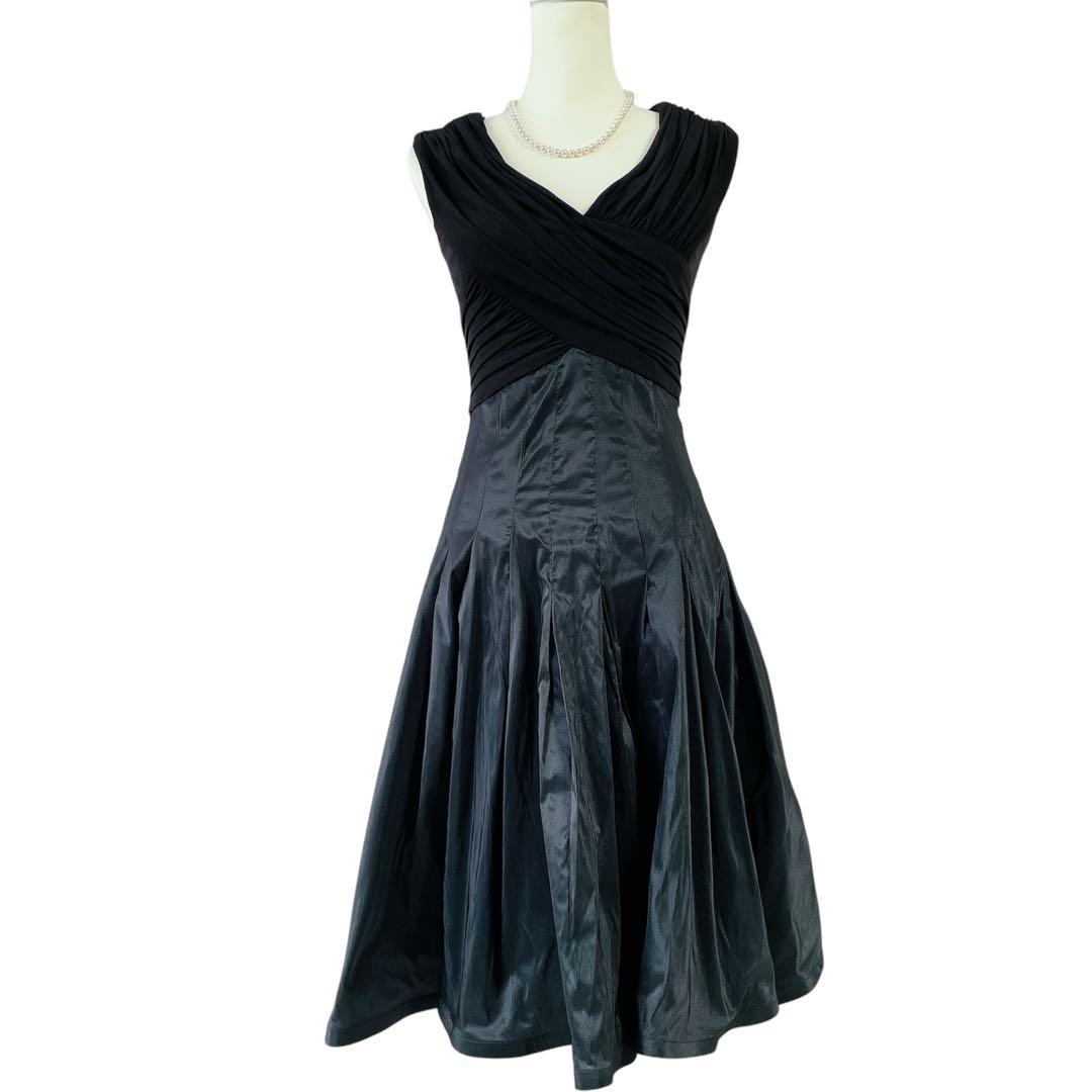 【美品】タダシショージ　異素材切替　ノースリーブワンピース　2 黒