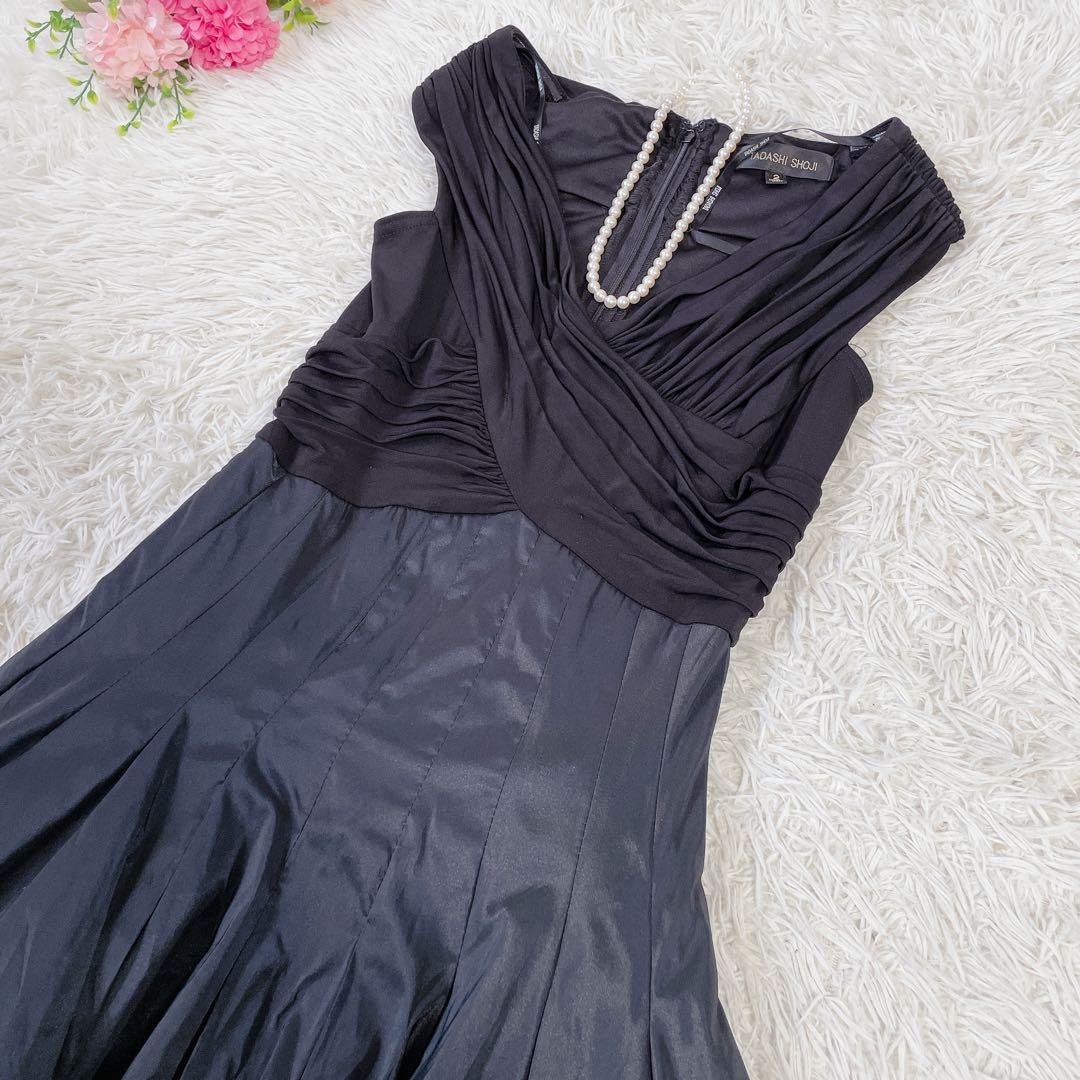 【美品】タダシショージ　異素材切替　ノースリーブワンピース　2 黒
