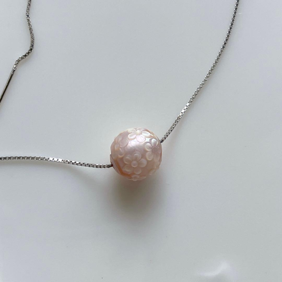 Kaya◆希少✧フラワーカービング あこや真珠ネックレス✧ピンク